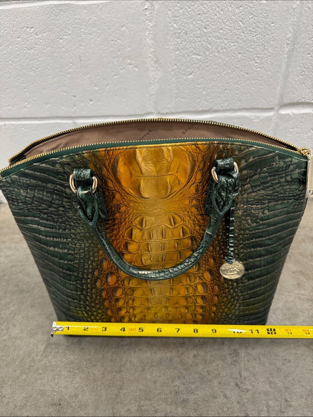 Brahmin Duxbury Bayleaf Ombré Green and Amber Croc-Embossed Leather Satchel - Picture 9 of 12